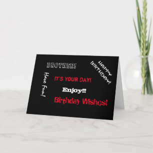 Birthday, Brother, words in white and red. Card