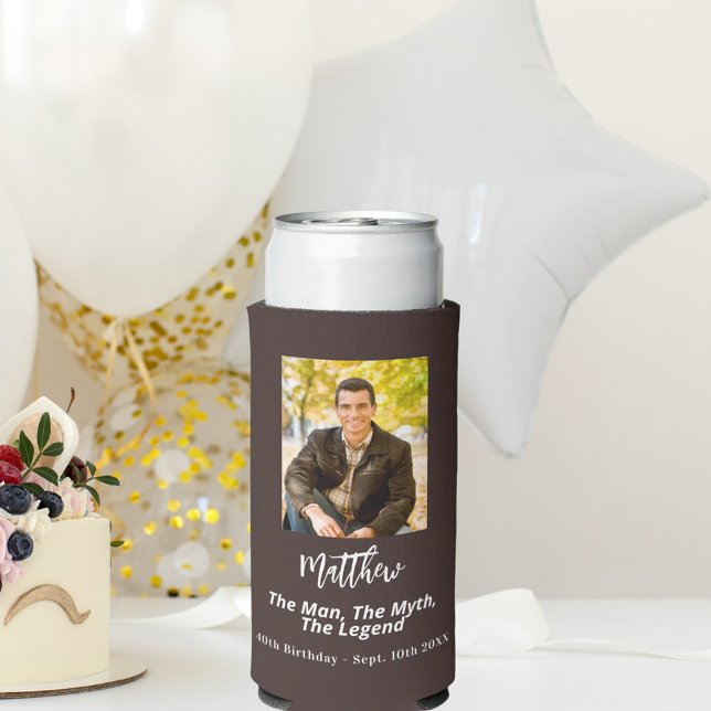 Birthday brown bistre photo man myth legend seltzer can cooler (Creator Uploaded)