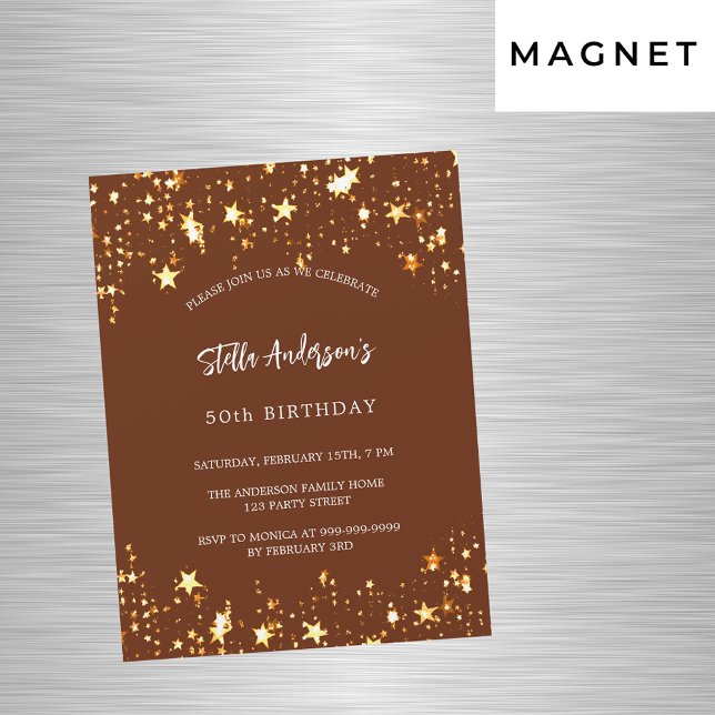 Birthday brown gold stars luxury magnetic invitation (Creator Uploaded)
