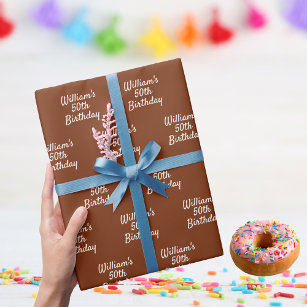 Birthday brown rust name wrapping paper