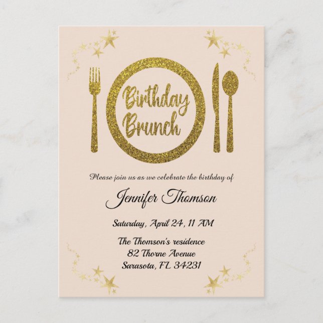 Birthday brunch invitation postcard (Front)