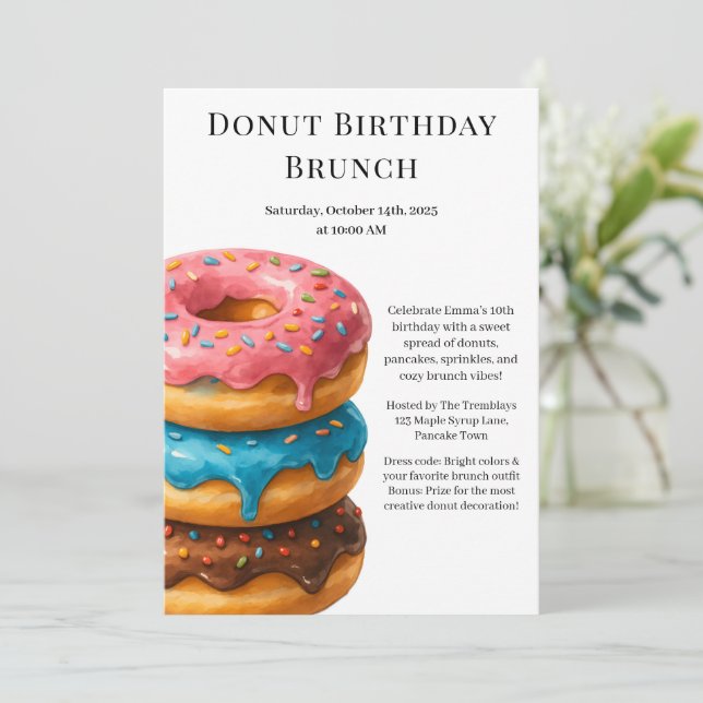 Birthday Brunch Party | Pancakes & Doughnuts  Invitation (Standing Front)