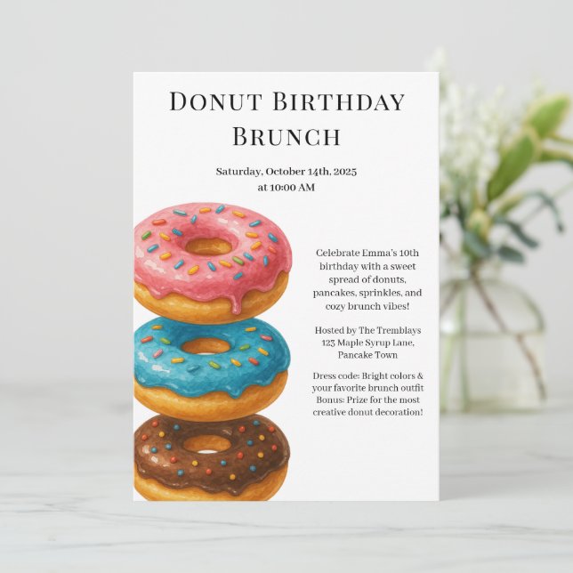 Birthday Brunch Party | Pancakes & Doughnuts  Invitation (Standing Front)