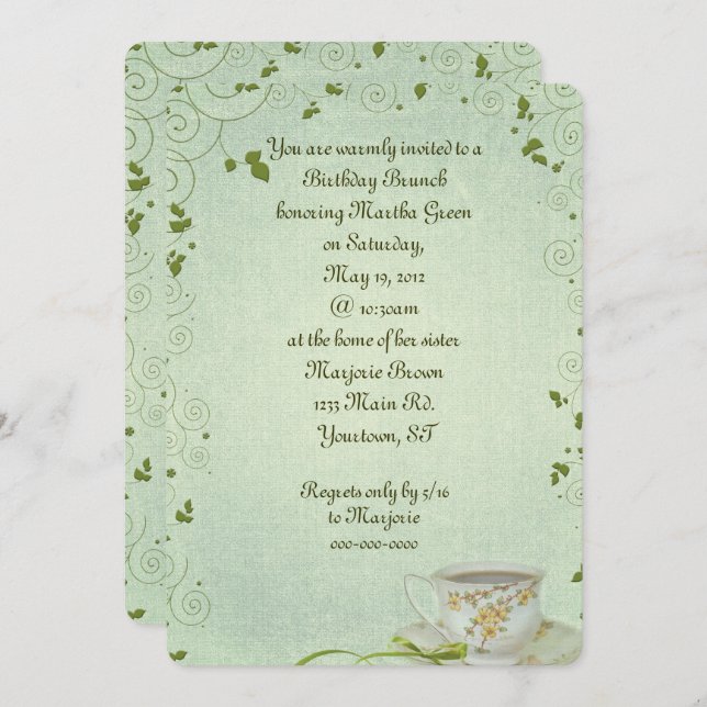 Birthday Brunch with tea cup Invitation (Front/Back)