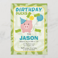 Birthday Bucks Piggy Bank Boy Party Invitation