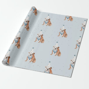Birthday Bull Dog Party Hat Wrapping Paper