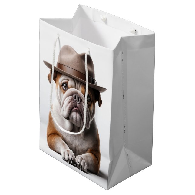 Birthday Bulldog Wearing a Fedora Medium Gift Bag (Front Angled)