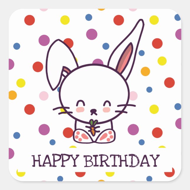 Birthday Bunny And Polka Dots Square Sticker (Front)