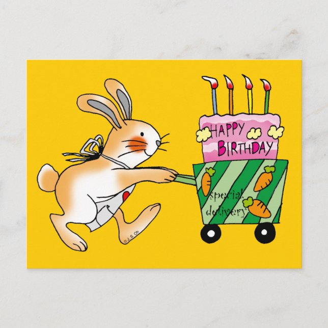 Birthday Bunny Cake Postcard (Front)