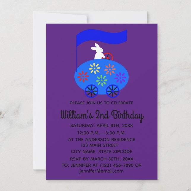Birthday Bunny Egg Car #1-2 Invitation Card (Front)
