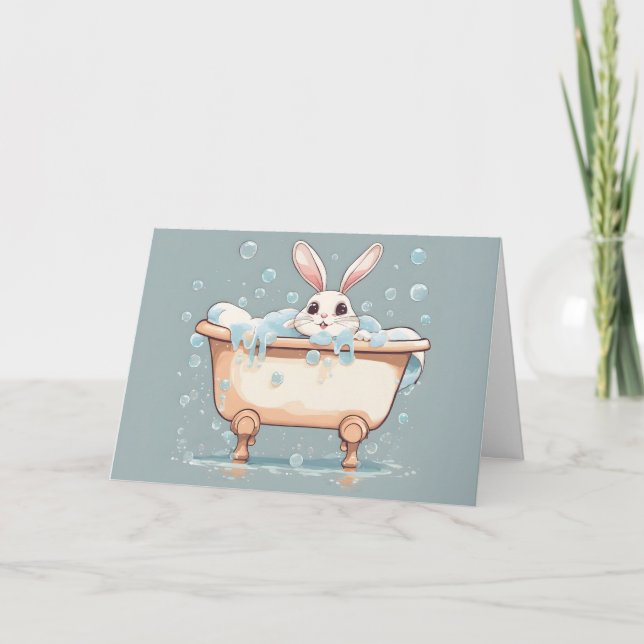 Birthday Bunny In Bubble Bath Card (Front)
