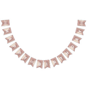 Birthday Bunting Flags Rose Blush Glitter Drips