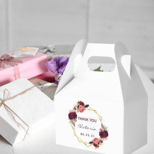 Birthday burgundy florals gold geometric white favour box