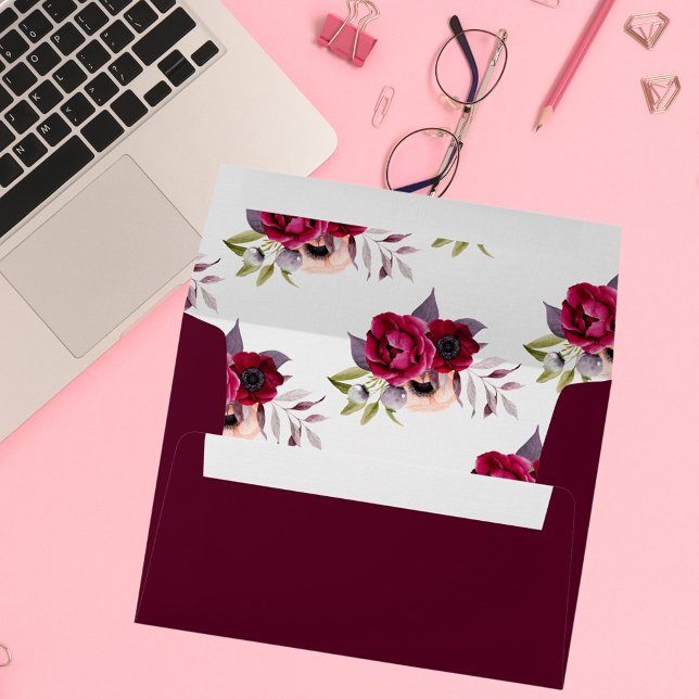Birthday burgundy flowers florals white envelope (Creator Uploaded)
