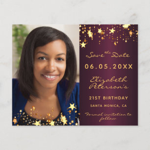 Birthday burgundy photo Save the Date card