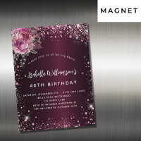 Birthday burgundy pink florals glitter luxury