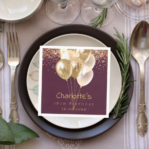 Birthday burgundy rose gold balloons napkin