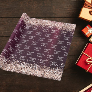 Birthday burgundy rose gold name wrapping paper