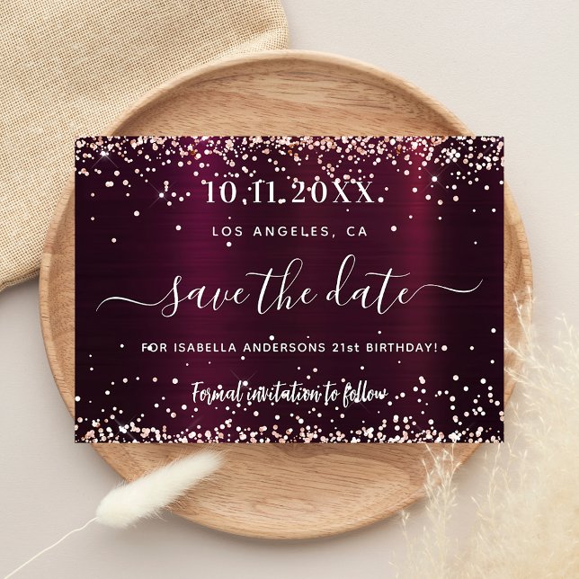 Birthday burgundy rose gold save the date (Creator Uploaded)