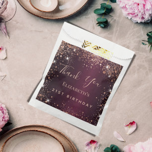 Birthday burgundy rose gold tiara thank you favour bags