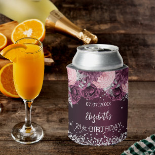 Birthday burgundy silver pink flowers can cooler