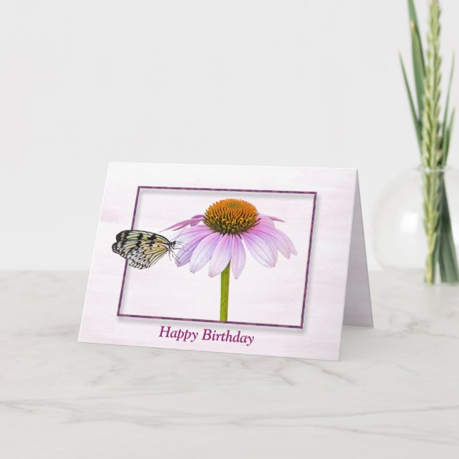 Birthday Butterfly on Cone Flower Card (Front)