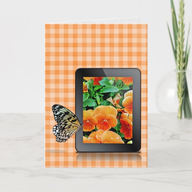 Birthday butterfly on electronic tablet card (Front)