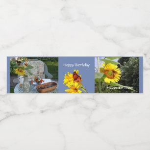 Birthday Butterfly Sunflower Water Bottle Label