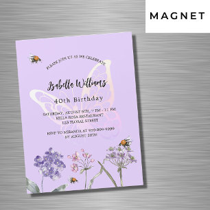 Birthday butterfly violet wildflowers pink luxury magnetic invitation