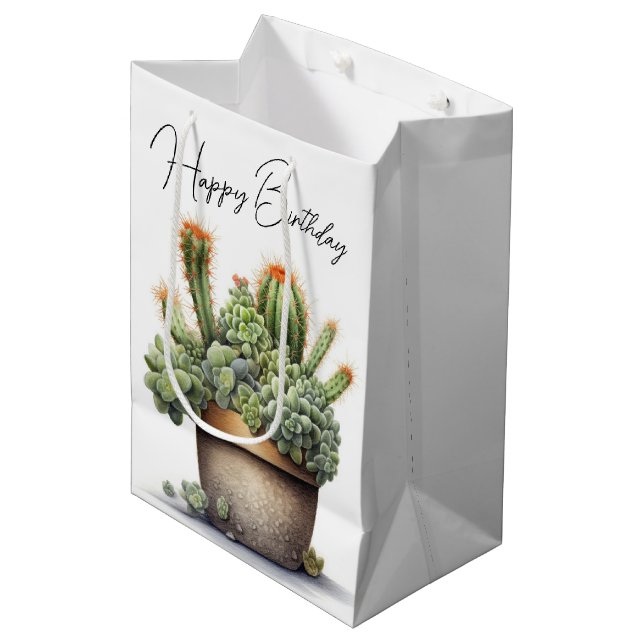 Birthday Cacti Plants in Pot Medium Gift Bag (Front Angled)