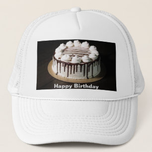 Birthday Cake Adorned with Creamy White Pieces Top Trucker Hat