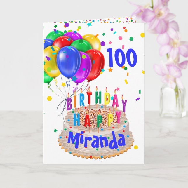 Birthday Cake Balloons Add NAME AGE 100 Card (Orchid)