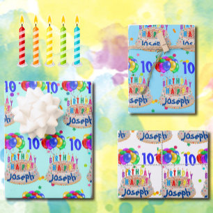 Birthday Cake Balloons Add NAME AGE Boys Wrapping Paper Sheet