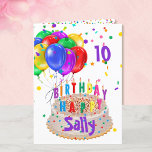 Birthday Cake Balloons Add NAME AGE Kids Girls Card<br><div class="desc">Add recipients name & age,  you can also alter the text inside and close with your signature.</div>