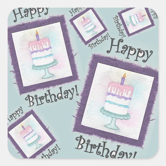 Birthday Cake Birthday Cards Square Sticker (Front)