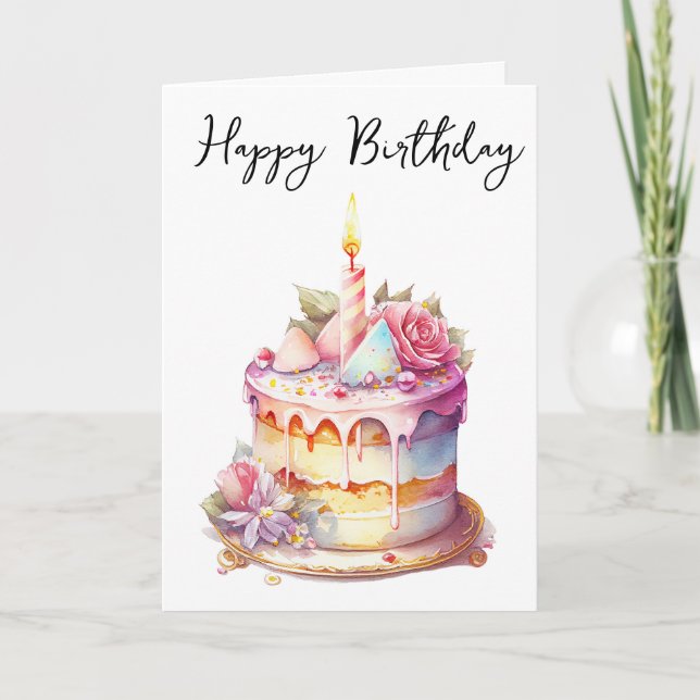 Birthday Cake Birthday Greeting Card (Front)
