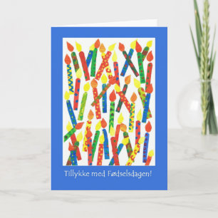 Birthday Cake Candles Card with Danish Greeting