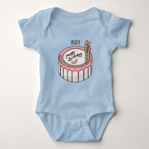 Birthday cake cartoon illustration  baby bodysuit