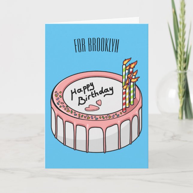 Birthday cake cartoon illustration card (Front)