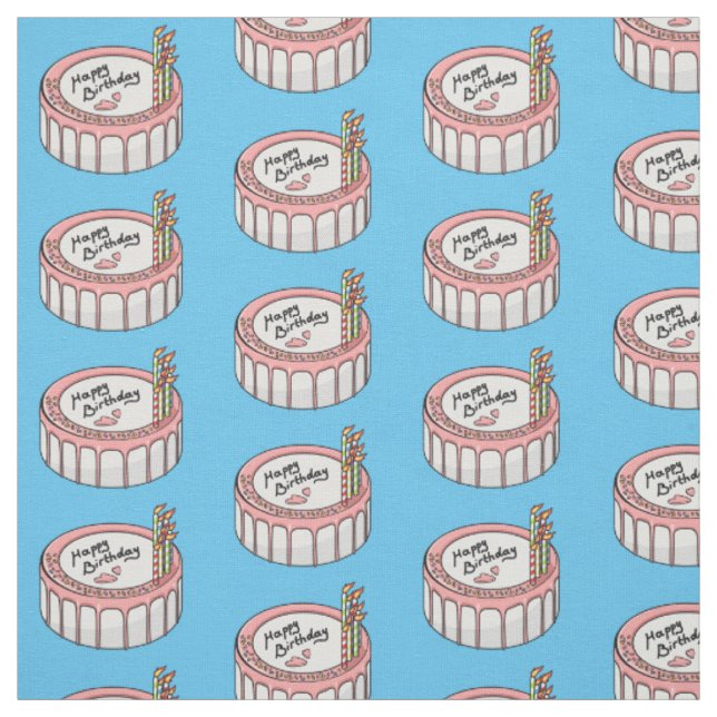 Birthday cake cartoon illustration fabric (Swatch)