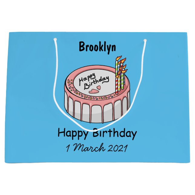 Birthday cake cartoon illustration large gift bag (Front)