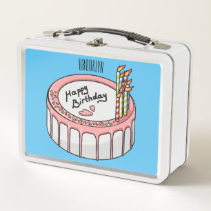 Birthday cake cartoon illustration metal lunch box