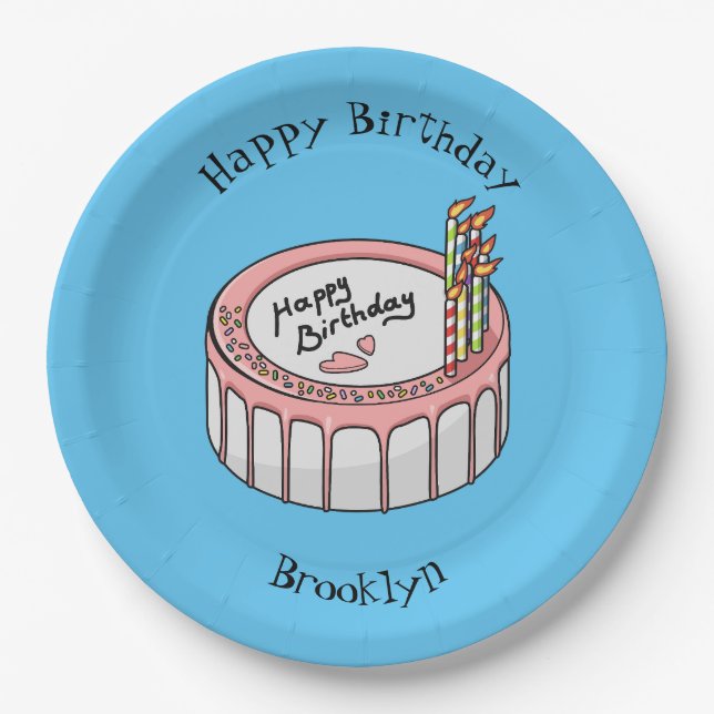 Birthday cake cartoon illustration paper plate (Front)