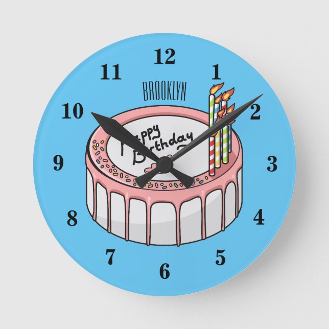 Birthday cake cartoon illustration round clock (Front)