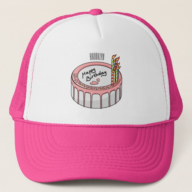 Birthday cake cartoon illustration  trucker hat (Front)