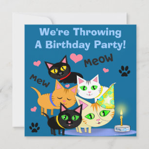 Birthday Cake Cat Custom Invitation