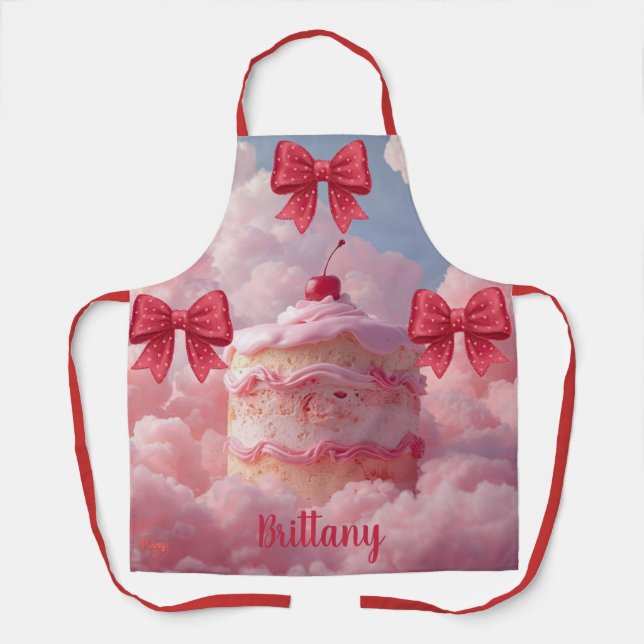 Birthday cake, cherry and clouds Apron (Front)