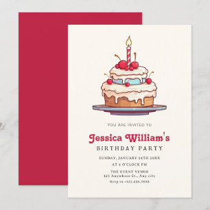 Birthday cake cherry invitation