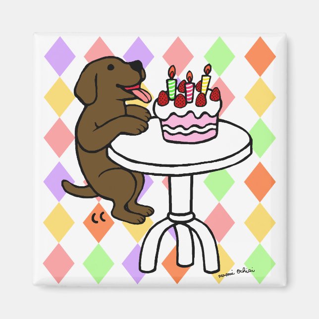 Birthday Cake Chocolate Labrador Cartoon Magnet (Front)