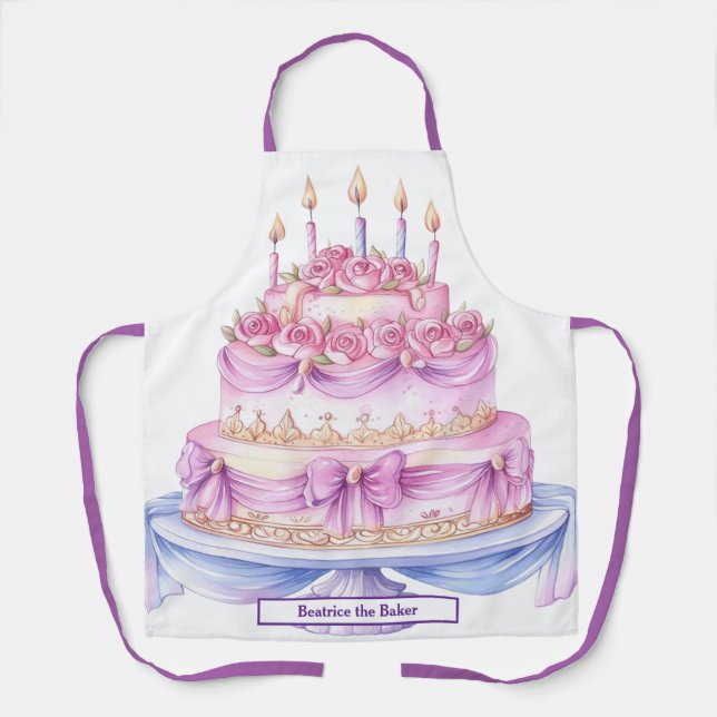 Birthday Cake Custom Name Kids/Moms Baking Apron (Front)